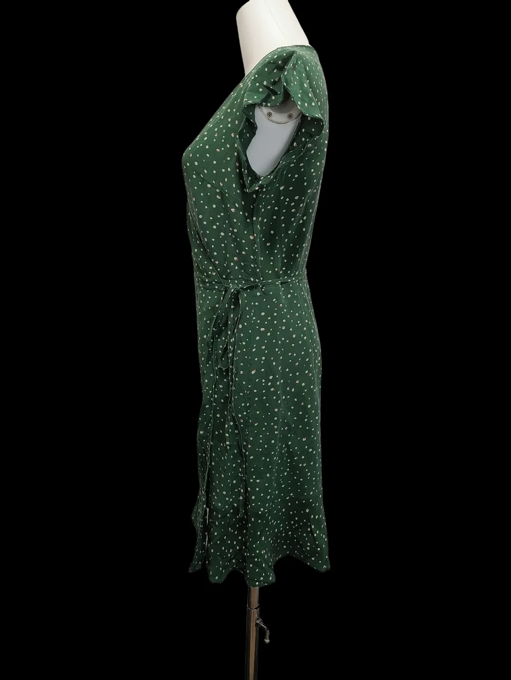 🍃🍃🍃 Green 100% Mulberry Silk Polka Dot Wrap Dress - Picture 4 of 8